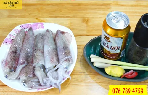 Nguyên liệu mực hấp bia
