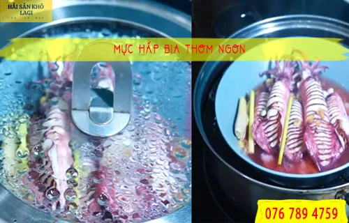 Mực hấp bia