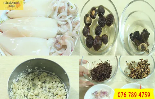 Nguyên liệu mực nhồi thịt hấp