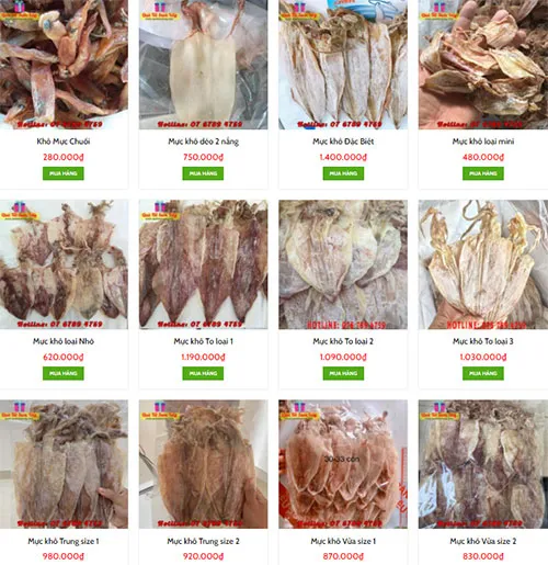 Các mực khô tại shop Quà Tết Sum Vầy